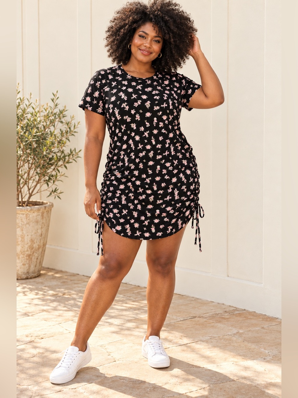 PINK Victoria's Secret Black Swim Cover-Up Dress with Pink Floral Print